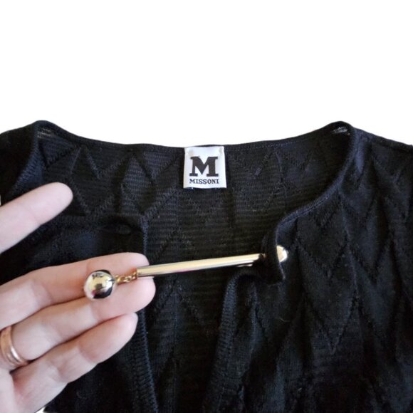 M Missoni Wool Blend Dress 40/S Black Signature Pattern LS V Neck Bar Clasp Midi - Picture 6 of 16